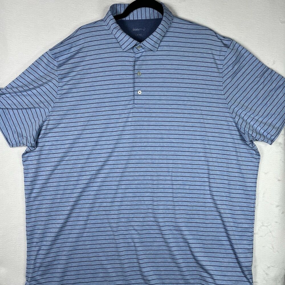 johnnie-O Mens XXXL Polo Shirt Blue Striped Short Sleeve Golf Performance 3XL